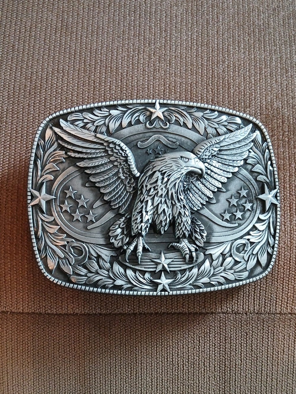 Eagle Motif Western Belt Buckle - Antique Silver Tone 3x5 Excellent